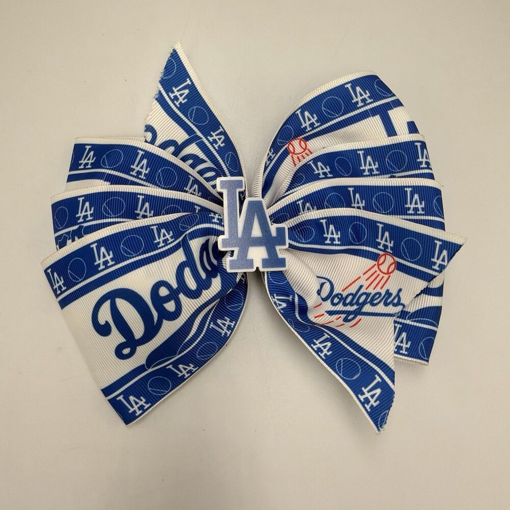 Los Angeles Dodgers LA Baseball Hair Bow Blue White 6” Cheer Alligator Clip